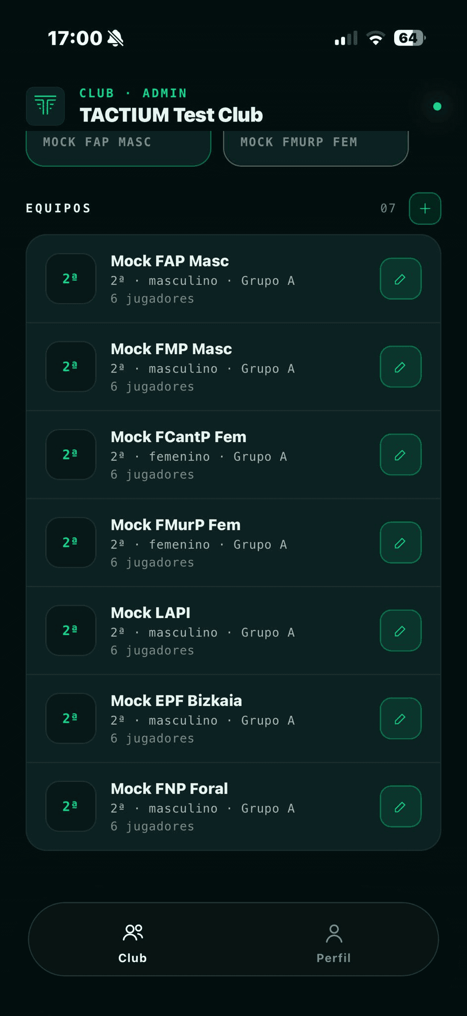 Listado de equipos del club, multi-categoría
